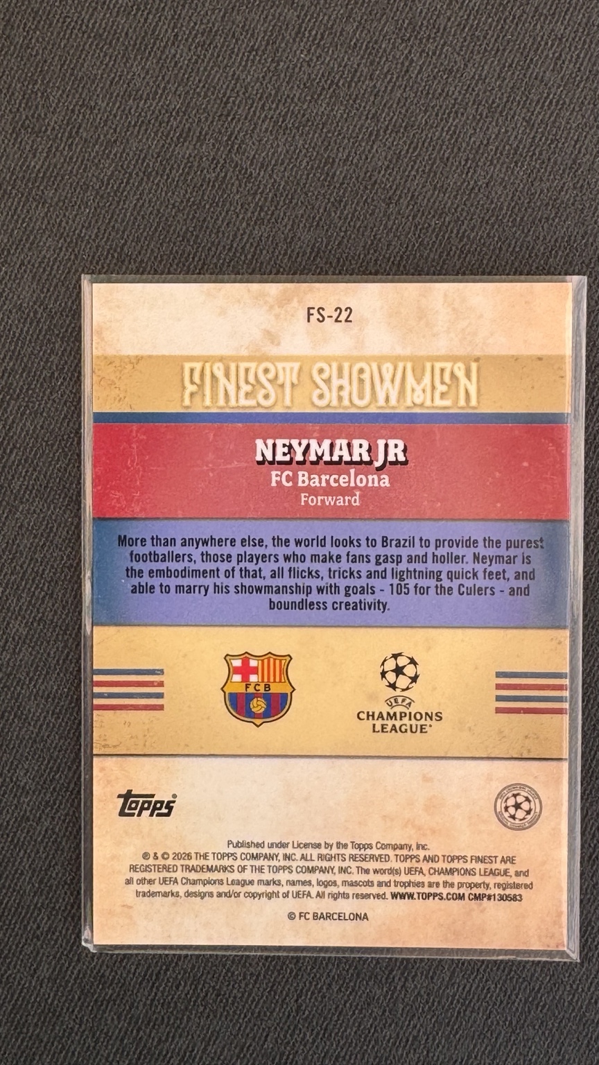 Neymar Jr. Finest Showmen FS-22, Rückseite