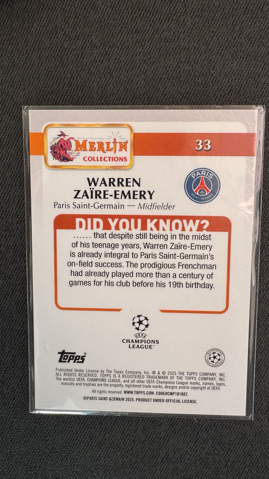 Warren Zaïre-Emery Merlin Nummer 33, Originalfoto der Rückseite